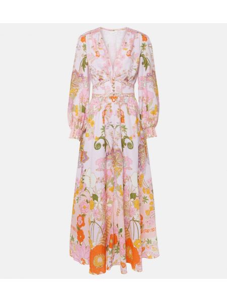 Lanena dolga obleka s cvetličnim vzorcem Camilla