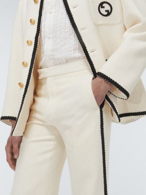 Pantaloni dritti ricamati in tweed Gucci beige