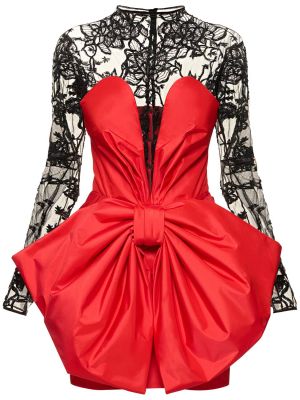 Мини рокля с панделка с дантела Moschino червено