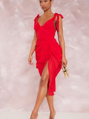 Платье миди с драпировкой Prettylittlething красное