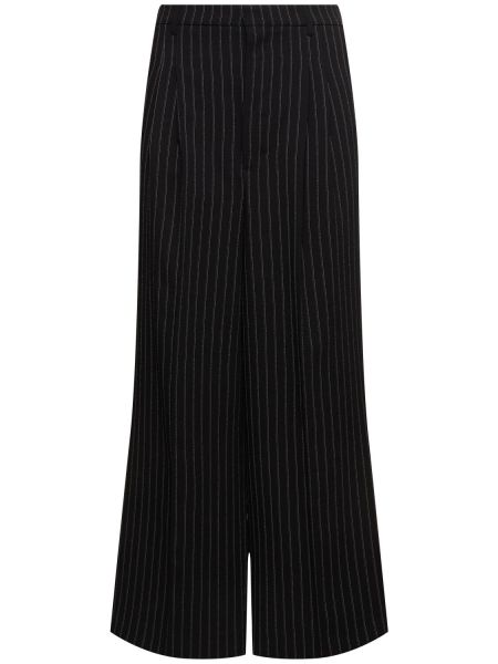 Pantalon en laine à rayures en crêpe Ami Paris noir