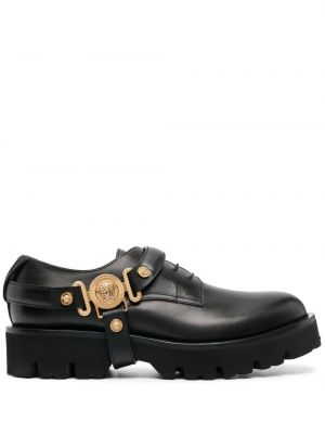 Pantofi cu șireturi din piele cu vârf rotund Versace - negru