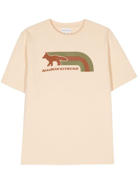 T-shirt en coton à imprimé Maison Kitsuné beige