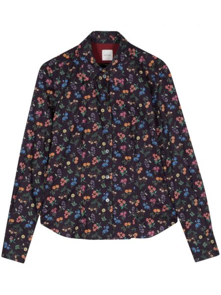 Kvetinová bavlnená košeľa s potlačou Paul Smith fialová