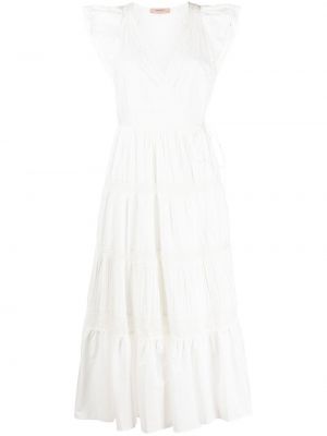 Кружевное ажурное платье на шнуровке Twinset, белое