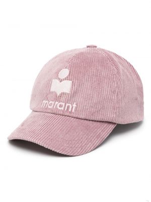 Haftowana czapka z daszkiem sztruksowa Isabel Marant fioletowa
