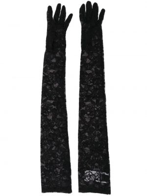 Rukavice s cvjetnim printom s čipkom Versace crna