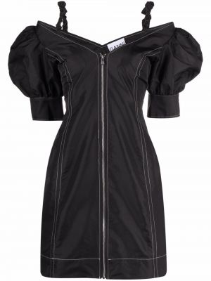 Платье мини с V-образным вырезом Ganni, черный