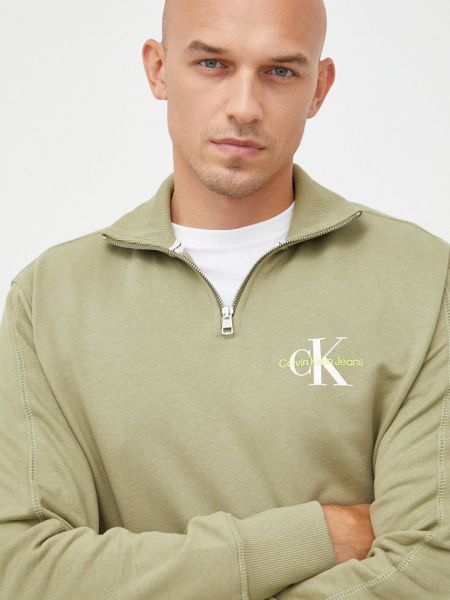 Calvin Klein Jeans pamut melegítőfelső zöld, férfi, nyomott mintás