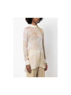 Blusa de seda con estampado de camuflaje Ermanno Scervino beige