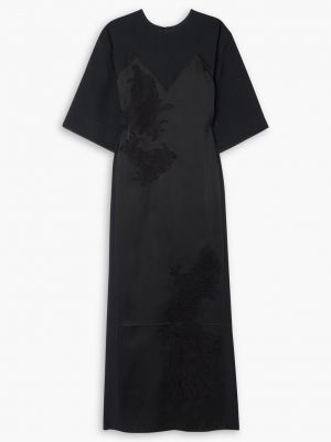 Кружевное атласное платье миди из крепа Victoria Beckham черное