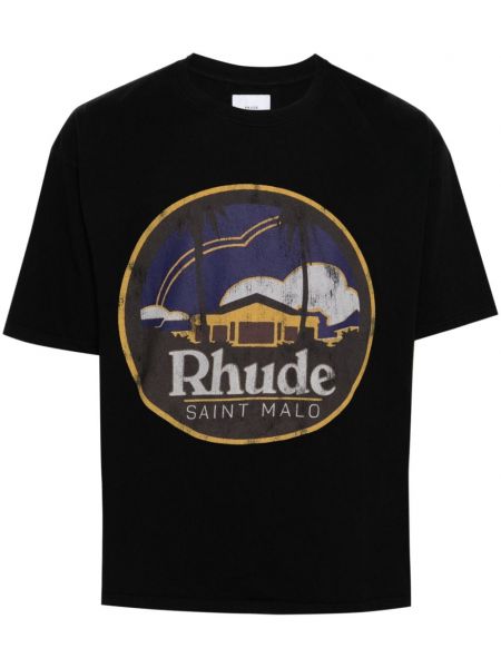 Памучна тениска с принт Rhude черно