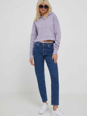 Bluza z kapturem Calvin Klein Jeans fioletowa
