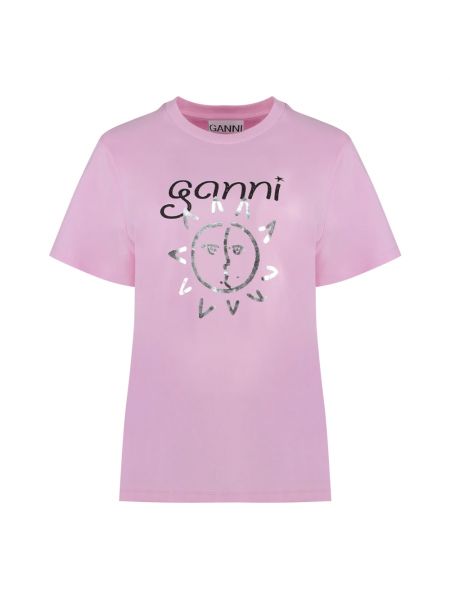 Koszulka z nadrukiem Ganni różowa