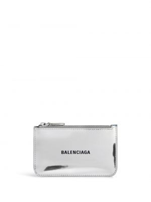 Kožená peněženka s potiskem Balenciaga stříbrná