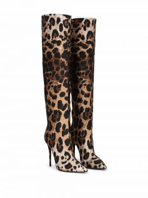 Bottes à imprimé à imprimé léopard Dolce & Gabbana marron