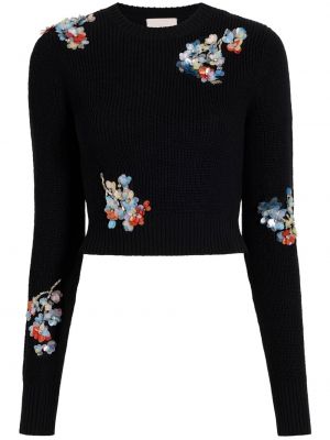 Džemper sa šljokicama s cvjetnim printom Cinq A Sept crna