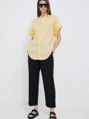 Lniana koszula ze stójką relaxed fit Polo Ralph Lauren żółta