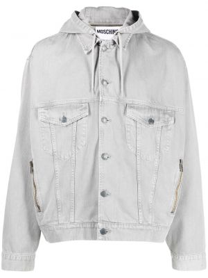 Džínsová bunda s kapucňou Moschino sivá