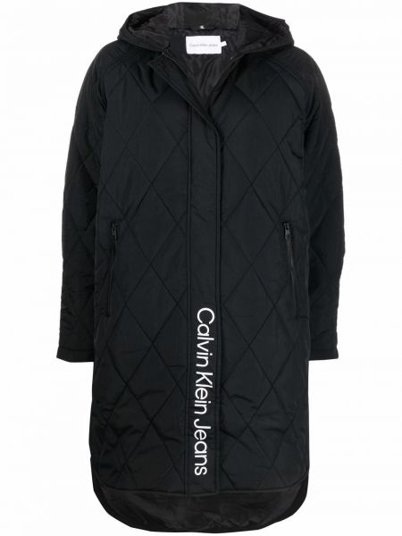Pikowany płaszcz z printem Calvin Klein Jeans, сzarny