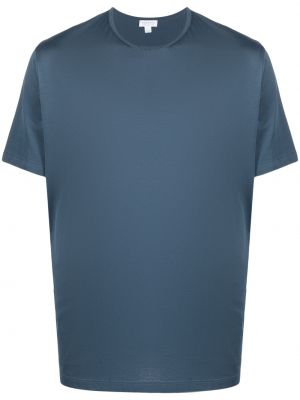 Памучна тениска с кръгло деколте Sunspel синьо