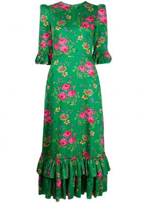 Bombažna dolga obleka s cvetličnim vzorcem s potiskom The Vampire's Wife zelena