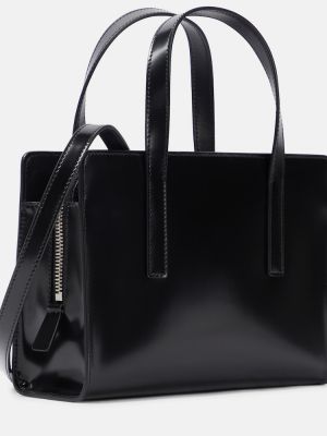Lakovaná kožená nákupná taška Prada čierna