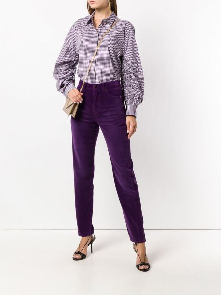 Pantalon droit en velours côtelé en velours slim Saint Laurent violet