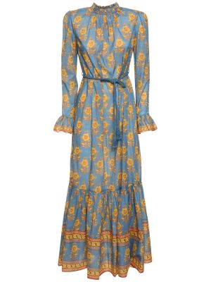 Sukienka midi bawełniana z falbankami Zimmermann niebieska
