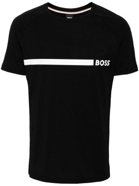 Kokvilnas t-krekls ar apdruku Boss melns