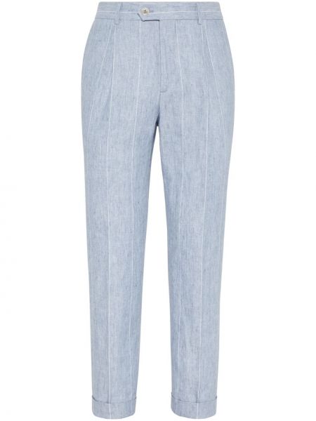 Prugaste lanene hlače Brunello Cucinelli plava