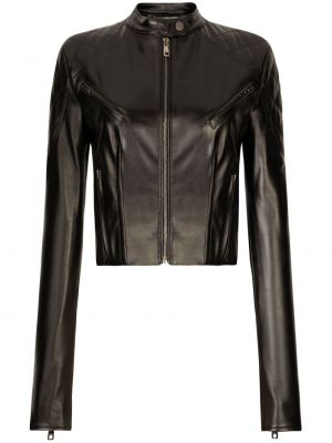 Kožená bunda na zips Dolce & Gabbana čierna