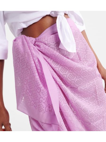 Памучен копринен шал Gucci розово
