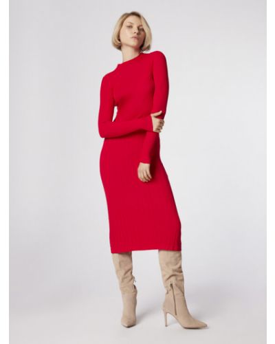 Slim fit kötött ruha Simple - piros