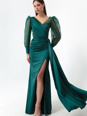 Zielona satynowa sukienka wieczorowa Lafaba
