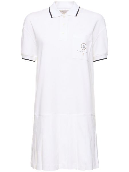 Βαμβακερή μini φόρεμα από ζέρσεϋ Brunello Cucinelli λευκό