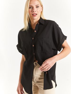 Λινό πουκάμισο με τσέπες Armonika μαύρο