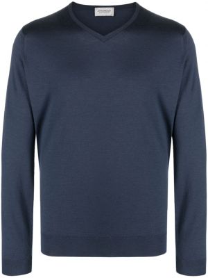 Пуловер с v-образно деколте John Smedley синьо