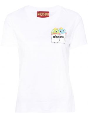 Bombažna majica Moschino bela
