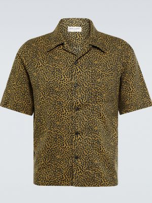 Леопардовая рубашка с принтом Saint Laurent черная