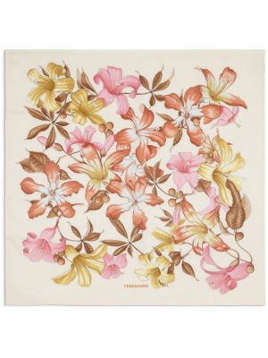 Fular de mătase cu model floral cu imagine Ferragamo alb