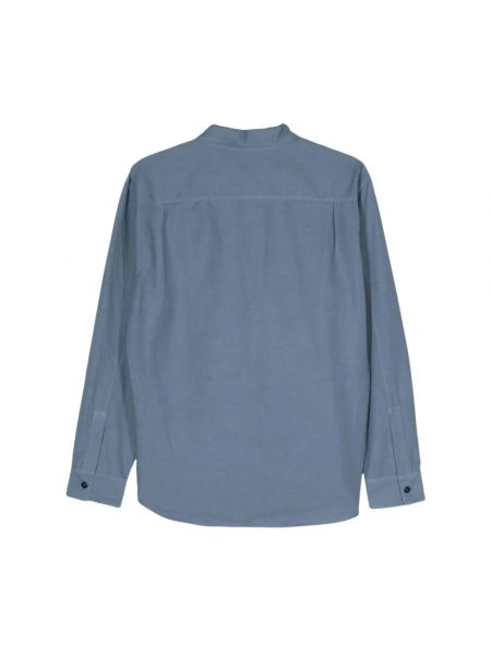 Camisa de lino de algodón con estampado Stone Island azul