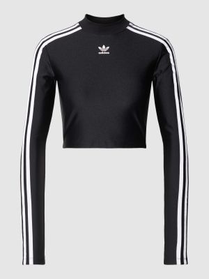 Czarna bluzka w paski z nadrukiem z długim rękawem Adidas Originals