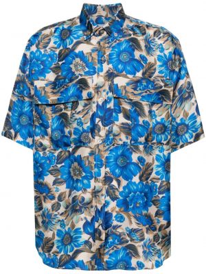 Camicia di seta a fiori con stampa Moschino blu