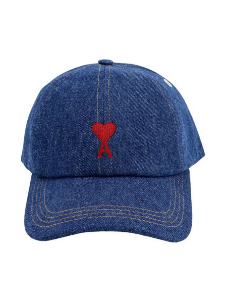Cappello con visiera ricamato di cotone di cotone Ami Paris blu