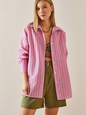 Oversized ριγέ πουκάμισο Xhan ροζ