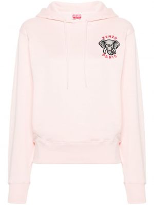Pamučna hoodie s kapuljačom s vezom Kenzo ružičasta