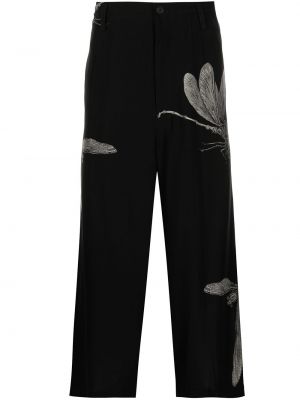 Копринени панталон с принт Yohji Yamamoto черно