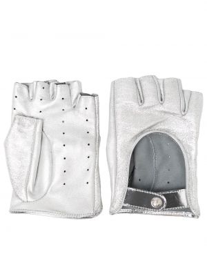 Kožené rukavice Chanel Pre-owned stříbrné