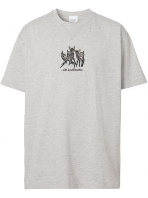 Bavlnené tričko s výšivkou s potlačou Burberry - sivá
